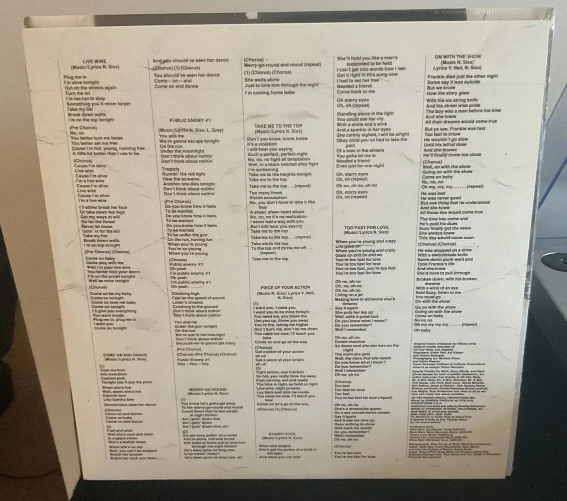 Mötley Crüe - Too Fast For Love (LP, Album, RP, 2nd)